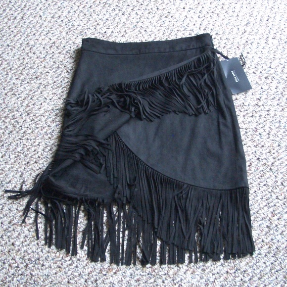 COPY - Zara black faux suede wrap skirt w/fringe XS new - Picture 3 of 8